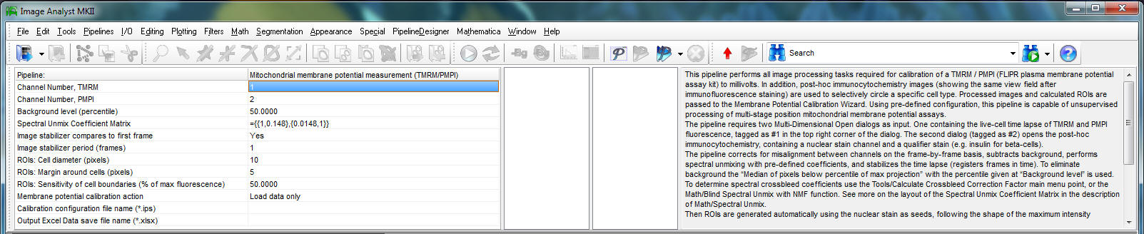 Image Analyst MKII Main Parameter Bar